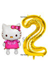 Hello Kitty 6 Yaş Balon ve Gold Rakam Balon Doğum Günü Parti Set Hello Kitty Kedi Balon