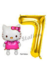 Hello Kitty 6 Yaş Balon ve Gold Rakam Balon Doğum Günü Parti Set Hello Kitty Kedi Balon