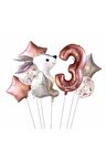 Tavşan 3 Yaş Balon Set Yıldız Balon Folyo Set Tavşan Konsept Doğum Günü Set Yaş Balon Set