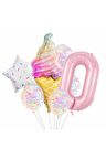 Dondurma 0 Yaş Balon Set Yıldız Balon Folyo Set Ice Cream Dondurma Konsept Doğum Günü Set
