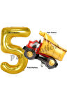 İnşaat Konsept 1 Yaş Doğum Günü Balon Set Kamyon Balon ve Gold Rakam Balon Doğum Günü Set