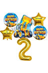 İnşaat Konsept 5 Yaş Doğum Günü Balon Set Kamyon Kepçe Balon ve Gold Rakam Balon Parti Set
