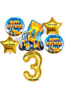 İnşaat Konsept 5 Yaş Doğum Günü Balon Set Kamyon Kepçe Balon ve Gold Rakam Balon Parti Set