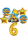 İnşaat Konsept 5 Yaş Doğum Günü Balon Set Kamyon Kepçe Balon ve Gold Rakam Balon Parti Set