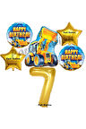 İnşaat Konsept 5 Yaş Doğum Günü Balon Set Kamyon Kepçe Balon ve Gold Rakam Balon Parti Set