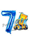 İnşaat Konsept 7 Yaş Doğum Günü Balon Set Kamyon Kepçe Balon ve Lacivert Rakam Balon Parti Set