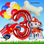 Paw Patrol Marshall İtfaiyeci Köpek Konsept 3 Yaş Doğum Günü Parti Balon Set Paw Patrol Kemik Balon