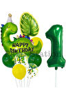 Yeşil Dinozor Konsept 8 Yaş Balon Set Jurassic Dinozor Tema Doğum Günü Folyo Balon Set