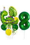 Yeşil Dinozor Konsept 8 Yaş Balon Set Jurassic Dinozor Tema Doğum Günü Folyo Balon Set