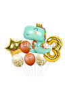Sevimli Yeşil Dinozor Konsept 2 Yaş Balon Set Jurassic Dinozor Tema Doğum Günü Folyo Balon Set