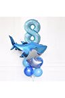 Köpekbalığı 8 Yaş Balon Set Yıldız Balon Folyo Set Köpekbalığı Konsept Doğum Günü Set Yaş Balon Set