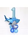 Köpekbalığı 1 Yaş Balon Set Yıldız Balon Folyo Set Köpekbalığı Konsept Doğum Günü Set Yaş Balon Set