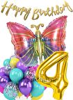 Rengarenk Kelebek 4 Yaş Balon Set Colorfull Butterfly Gökkuşağı Konsept Parti Doğum Günü Balon Seti