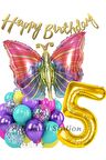 Rengarenk Kelebek 1 Yaş Balon Set Colorfull Butterfly Gökkuşağı Konsept Parti Doğum Günü Balon Seti