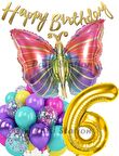 Rengarenk Kelebek 6 Yaş Balon Set Colorfull Butterfly Gökkuşağı Konsept Parti Doğum Günü Balon Seti