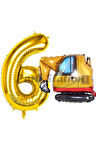 İnşaat Kepçe Kamyon Balon 1 Yaş Doğum Günü Balon Set İş Makineleri Konsept Ve Gold Rakam Balon