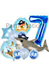 Korsan Köpek Balığı Konsept 4 Yaş Balon Set Korsan Shark Tema Doğum Günü Folyo Balon Set