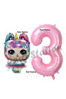 Unicorn LOL Bebek 4 Yaş Balon ve Pembe Rakam Balon Doğum Günü Parti Set