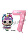 Unicorn LOL Bebek 4 Yaş Balon ve Pembe Rakam Balon Doğum Günü Parti Set