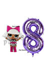 Diva LOL Bebek 8 Yaş Balon ve Mor Rakam Balon Doğum Günü Parti Set