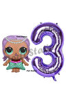 Mermaid LOL Bebek 6 Yaş Balon ve Mor Rakam Balon Doğum Günü Parti Set