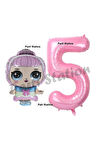 Prenses LOL Bebek 5 Yaş Balon ve Pembe Rakam Balon Doğum Günü Parti Set