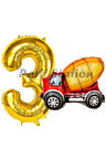 İnşaat Mikser Kamyonu Balon 5 Yaş Doğum Günü Balon Set İş Makineleri Konsept Ve Gold Rakam Balon