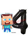 Minecraft Balon 2 Yaş Doğum Günü Set Minecraft Konsept Balon ve Siyah Rakam Balon