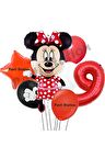 Minnie Mouse 9 Yaş Doğum Günü Set Minnie Mouse Konsept Balon ve Kırmızı Rakam Balon