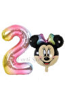 Minnie Mouse 1 Yaş Balon Set Minnie Mouse Konsept Balon ve Rengarenk Rakam Balon Set