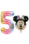 Minnie Mouse 1 Yaş Balon Set Minnie Mouse Konsept Balon ve Rengarenk Rakam Balon Set