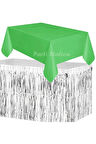 Masa Örtüsü ve Masa Eteği Set Plastik Yeşil Renk Masa Örtüsü Gümüş Renk Metalize Masa Eteği Set