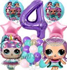 LOL Konsept 4 Yaş Balon Set Unicorn LOL Mor Rakam Balon Parti Doğum Günü Balon Set