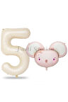 Pink Mouse 2 Yaş Balon Set Sevimli Pembe Fare Konsept Balon ve Rengarenk Rakam Balon Hamster Balon