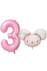 Pink Mouse 1 Yaş Balon Set Sevimli Pembe Fare Konsept Balon ve Pembe Rakam Balon Hamster Balon