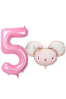 Pink Mouse 1 Yaş Balon Set Sevimli Pembe Fare Konsept Balon ve Pembe Rakam Balon Hamster Balon