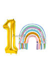 Gökkuşağı 3 Yaş Balon Set Mermaid Rainbow Konsept Balon ve Gold Rakam Balon