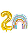 Gökkuşağı 3 Yaş Balon Set Mermaid Rainbow Konsept Balon ve Gold Rakam Balon
