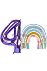 Gökkuşağı 1 Yaş Balon Set Mermaid Rainbow Konsept Balon ve Mor Rakam Balon
