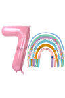 Gökkuşağı 4 Yaş Balon Set Mermaid Rainbow Konsept Balon ve Pembe Rakam Balon