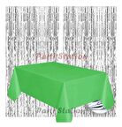 2 Adet Gümüş Gri Renk Metalize Arka Fon Perdesi ve 1 Adet Plastik Yeşil Renk Masa Örtüsü Set