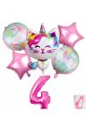 Unicorn Kedi Kitty Konsept 4 Yaş Balon Unicorn Konsept Doğum Günü Set Yaş Balon Set