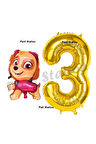 Paw Patrol Skye 1 Yaş Balon ve Gold Rakam Balon Doğum Günü Parti Set