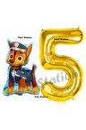 Paw Patrol Balon Paw Patrol Polis Köpek Chase 6 Yaş Balon ve Gold Rakam Balon Doğum Günü Parti Set
