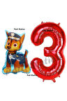 Paw Patrol Balon Paw Patrol Polis Köpek Chase 4 Yaş Balon ve Kırmızı Rakam Balon Doğum Günü Set