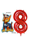 Paw Patrol Balon Paw Patrol Polis Köpek Chase 4 Yaş Balon ve Kırmızı Rakam Balon Doğum Günü Set