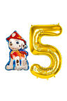 Paw Patrol Balon Paw Patrol İtfaiye Köpek Marshall 9 Yaş Balon ve Gold Rakam Balon Doğum Günü Set