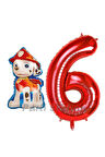 Paw Patrol İtfaiye Köpek Marshall 2 Yaş Balon ve Kırmızı Rakam Balon Doğum Günü Set