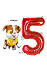 Paw Patrol inşaat Köpek Rubble 7 Yaş Balon ve Kırmızı Rakam Balon Doğum Günü Parti Set