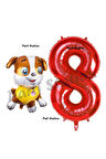 Paw Patrol inşaat Köpek Rubble 7 Yaş Balon ve Kırmızı Rakam Balon Doğum Günü Parti Set